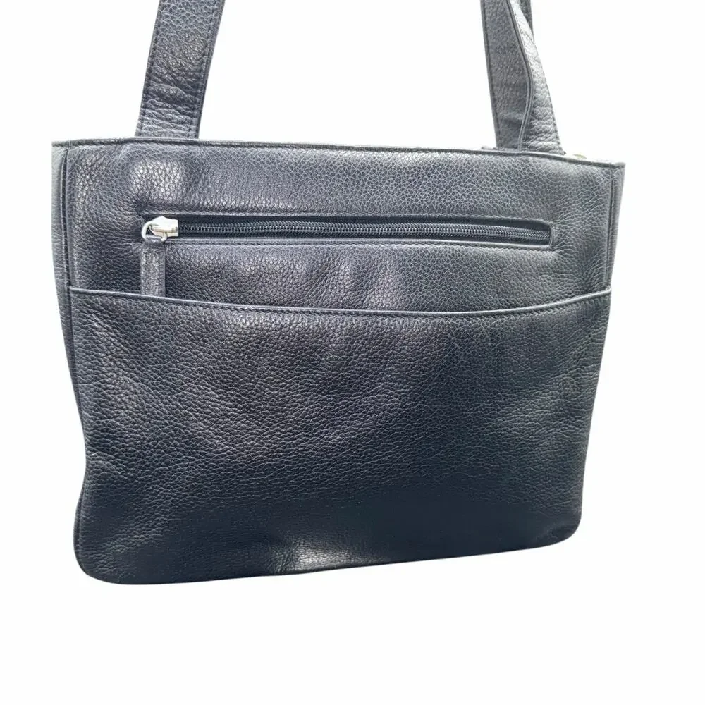 The Sak Black Pebbled Leather Shoulder Tote Bag Zip Top